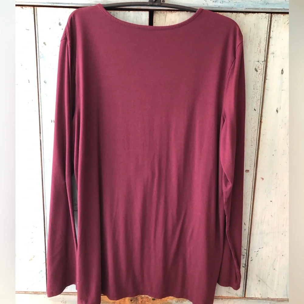 Chico’s round neck long-sleeve knit tee in eggplant, wear alone or under… - Picture 5 of 7